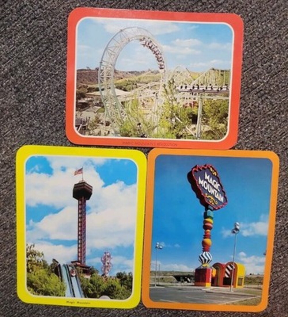 Vintage 70s MAGIC MOUNTAIN Postcards Valencia CA Revolution Sign Entrance Tower